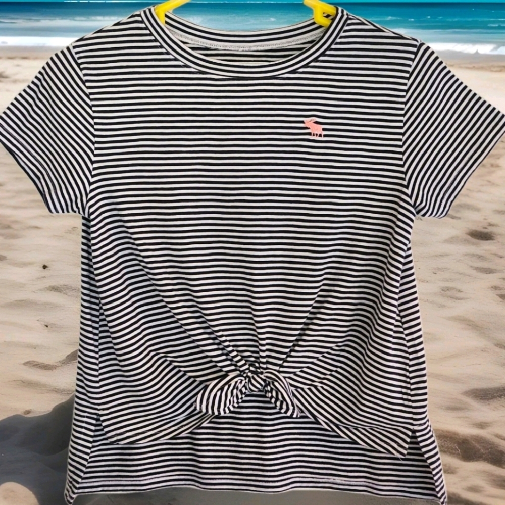 Abercrombie Kids Striped Tie Front Twist Top Size 9/10 Colors Black & White